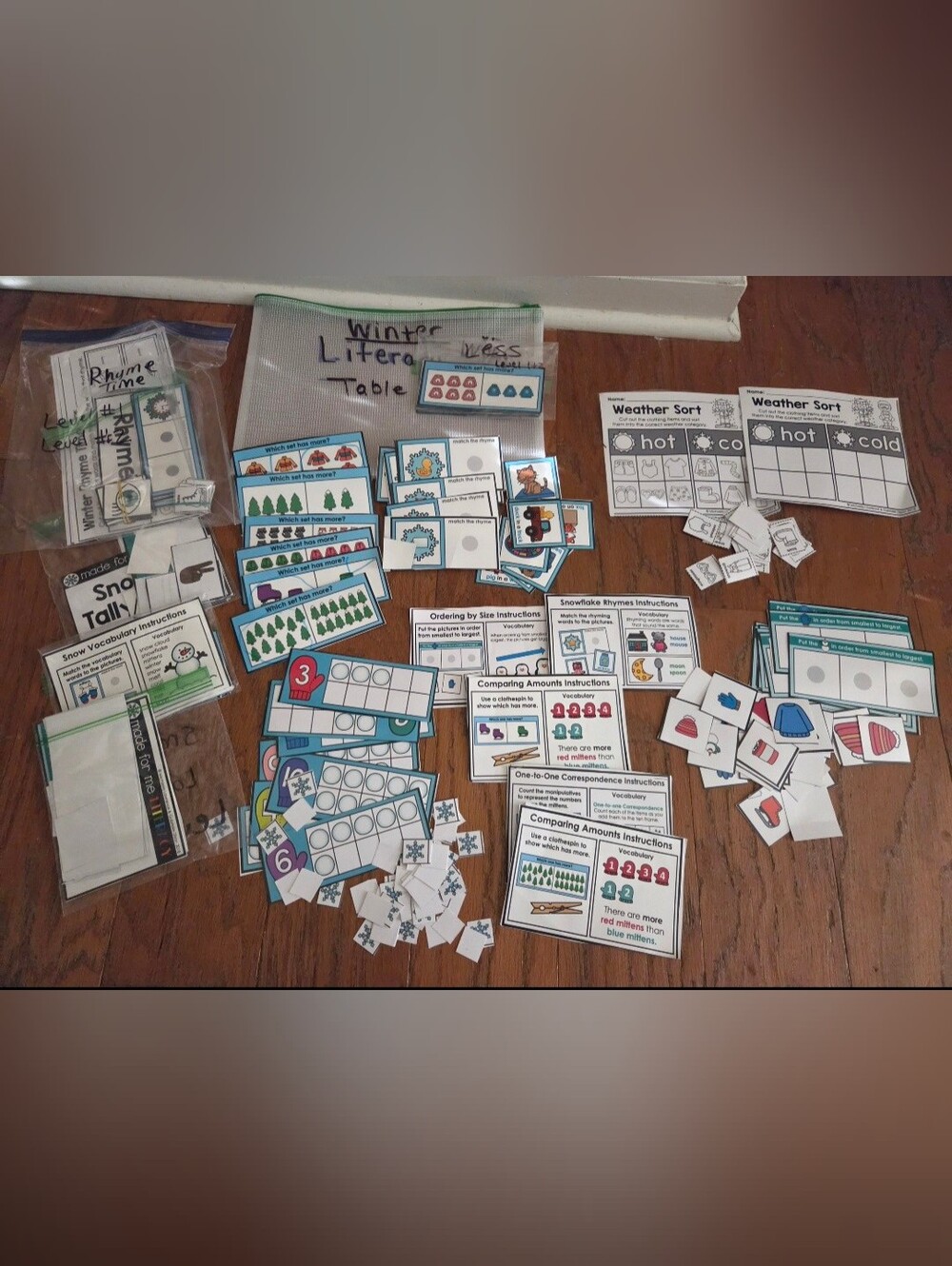 Winter Literacy Table Activity Set. All Laminated For Dry & Erase